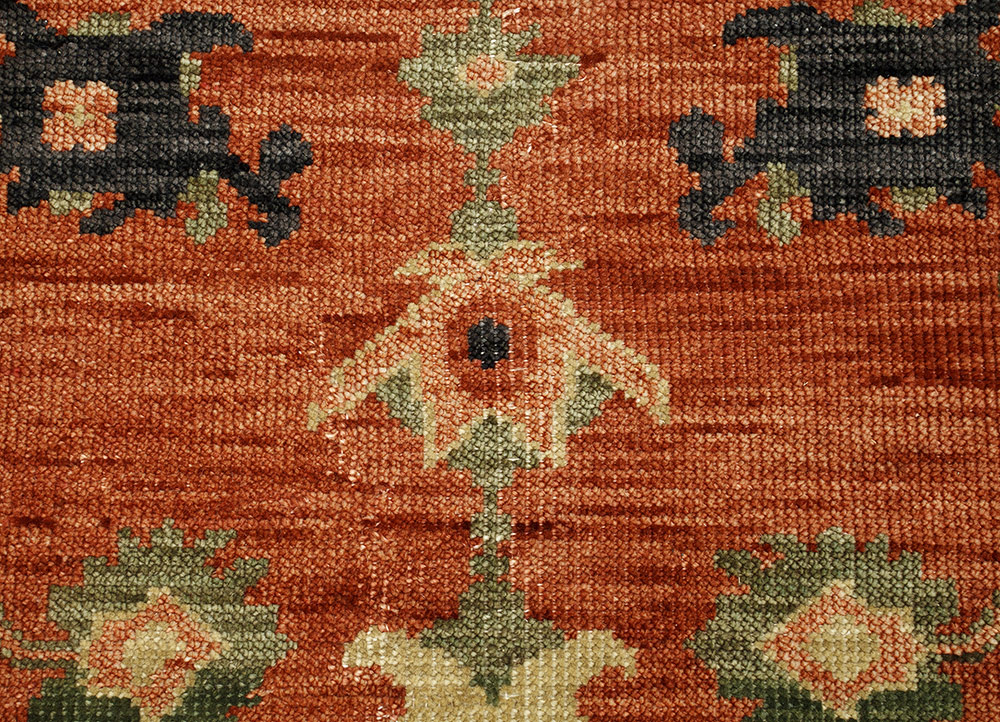 savana red and orange wool Hand Knotted Rug - CloseUp