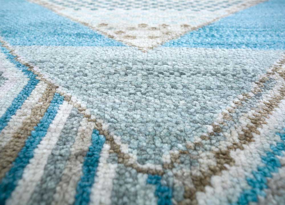 savana blue wool Hand Knotted Rug - CloseUp