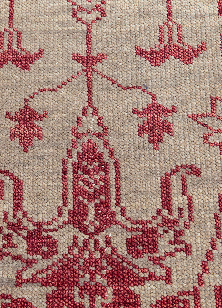 savana red and orange wool Hand Knotted Rug - CloseUp
