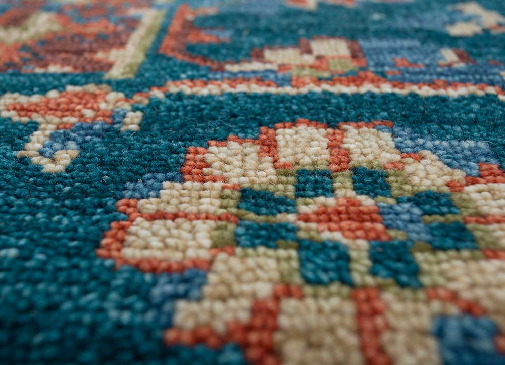 savana blue wool Hand Knotted Rug - CloseUp