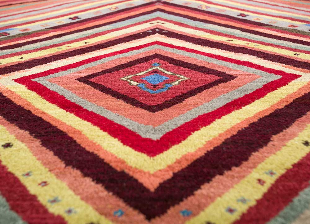 weaver art reserve red and orange wool Hand Knotted Rug - CloseUp