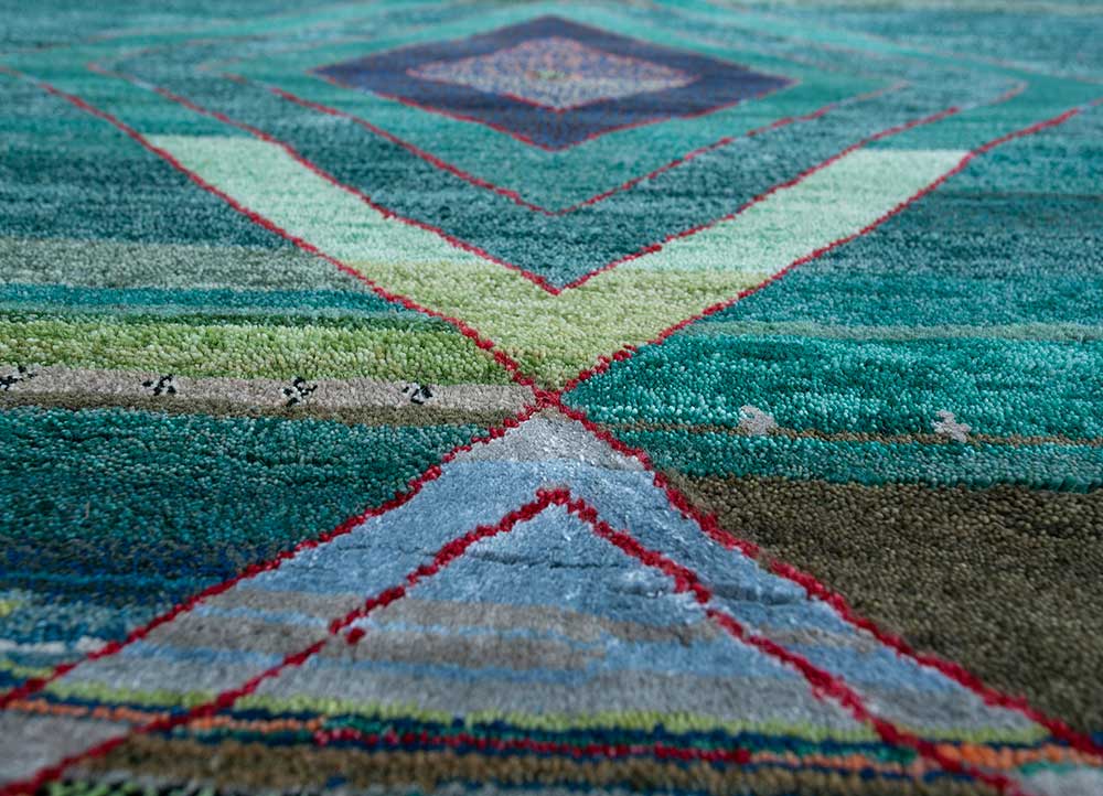 freedom manchaha green wool Hand Knotted Rug - CloseUp