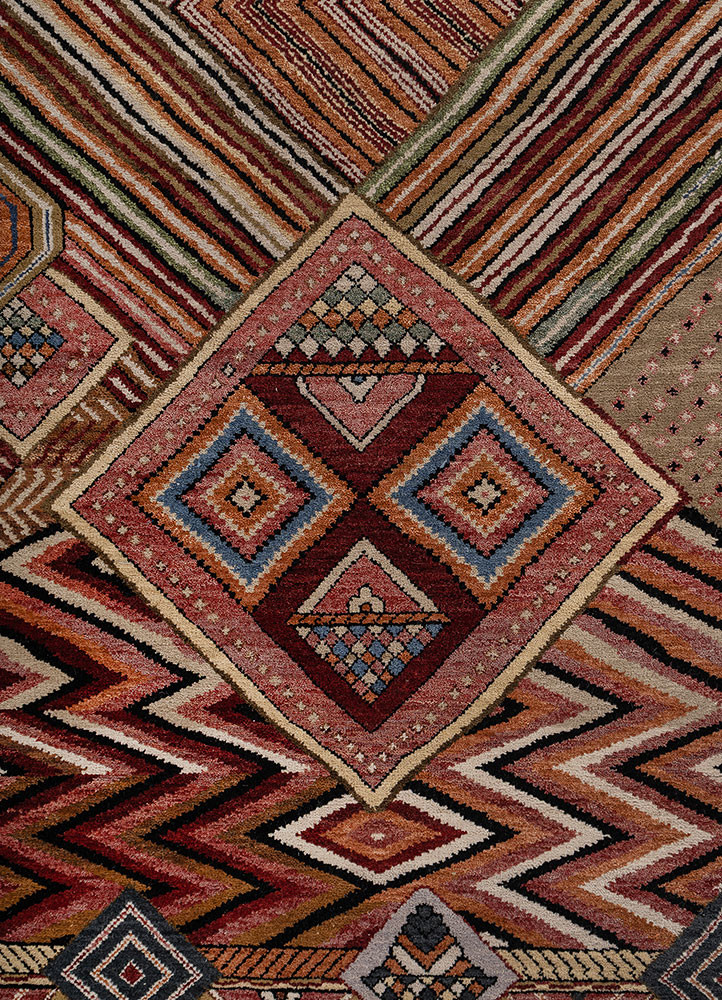 manchaha red and orange wool Hand Knotted Rug - CloseUp manchaha red and orange wool Hand Knotted Rug - CloseUp