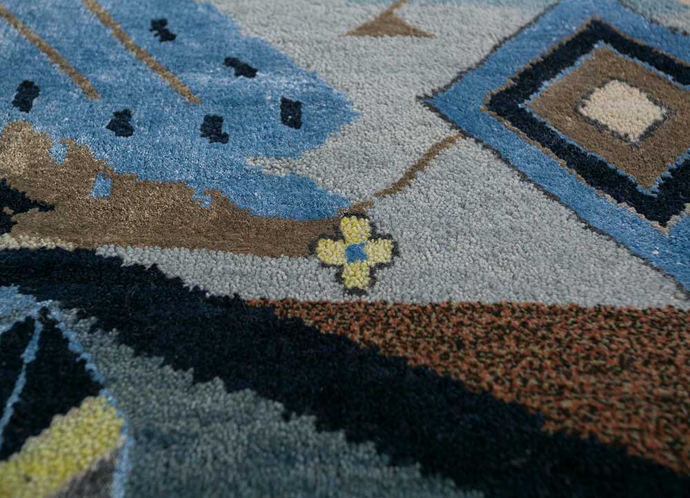 manchaha blue wool and bamboo silk Hand Knotted Rug - CloseUp