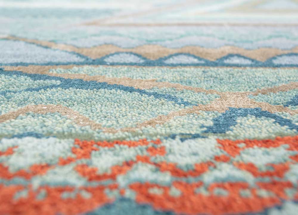 manchaha blue wool and bamboo silk Hand Knotted Rug - CloseUp