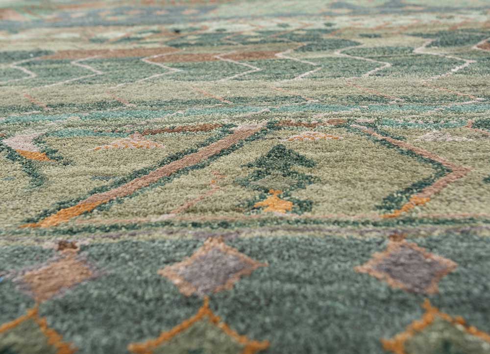 manchaha green wool and bamboo silk Hand Knotted Rug - CloseUp