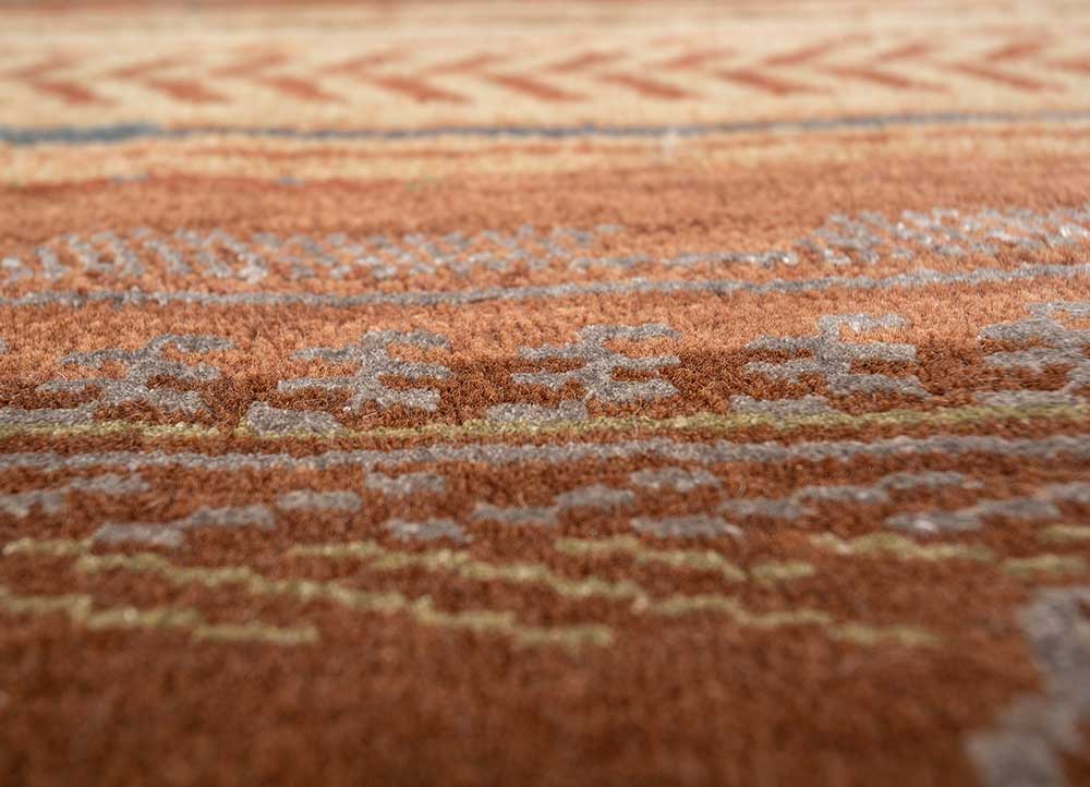 manchaha red and orange wool and bamboo silk Hand Knotted Rug - CloseUp