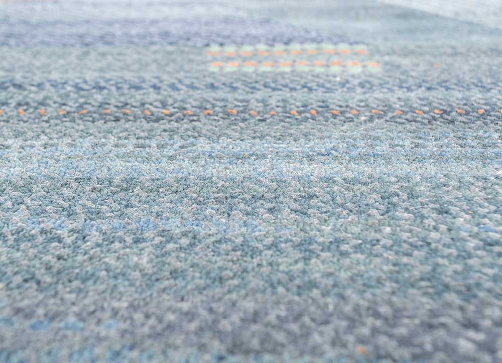 manchaha blue wool and bamboo silk Hand Knotted Rug - CloseUp