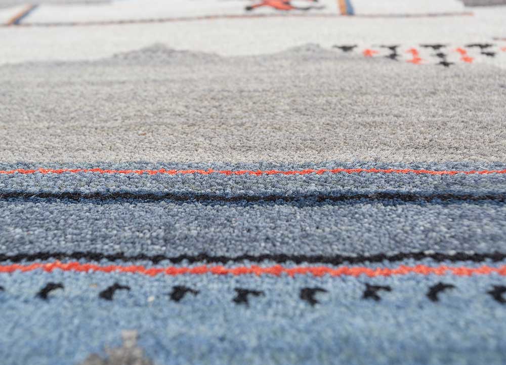 manchaha blue wool and bamboo silk Hand Knotted Rug - CloseUp