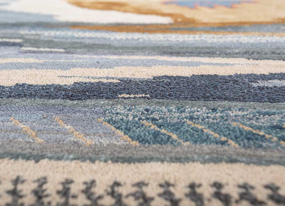 manchaha blue wool and bamboo silk Hand Knotted Rug - CloseUp