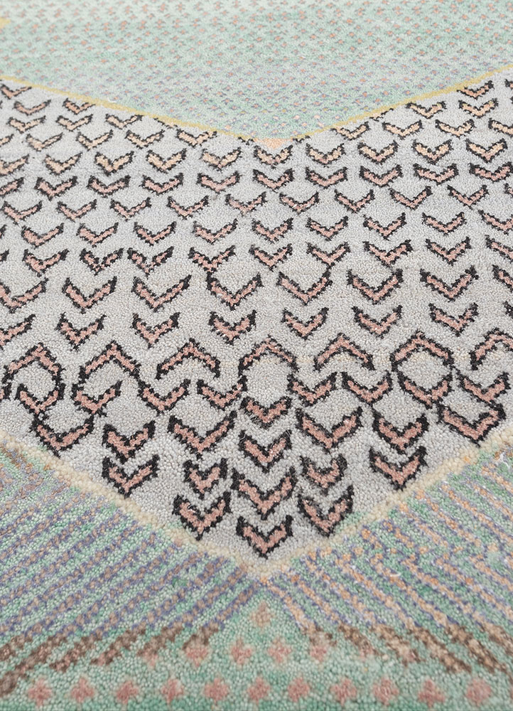manchaha blue wool and bamboo silk Hand Knotted Rug - CloseUp
