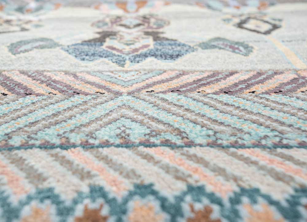 manchaha blue wool and bamboo silk Hand Knotted Rug - CloseUp