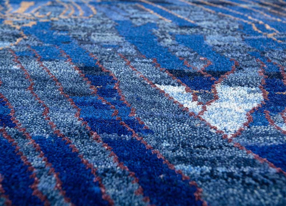 manchaha blue wool and bamboo silk Hand Knotted Rug - CloseUp