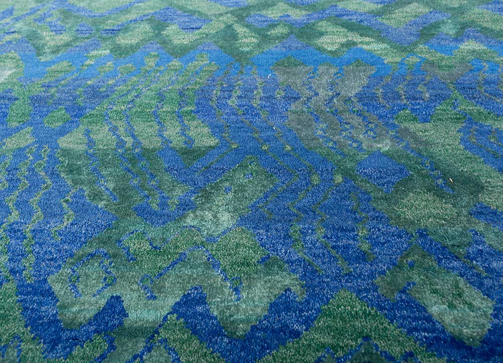 manchaha blue wool and bamboo silk Hand Knotted Rug - CloseUp