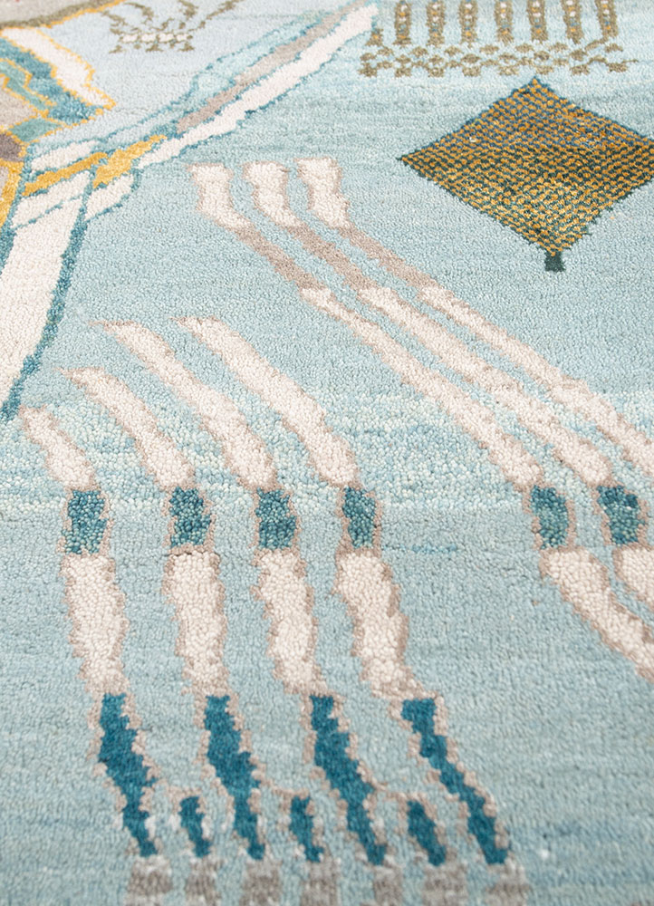 manchaha blue wool and bamboo silk Hand Knotted Rug - CloseUp