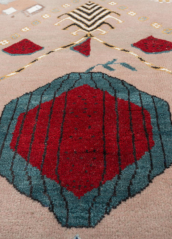 manchaha pink and purple wool and bamboo silk Hand Knotted Rug - CloseUp