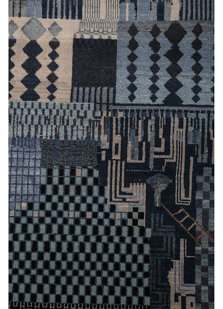manchaha blue wool and bamboo silk Hand Knotted Rug - CloseUp