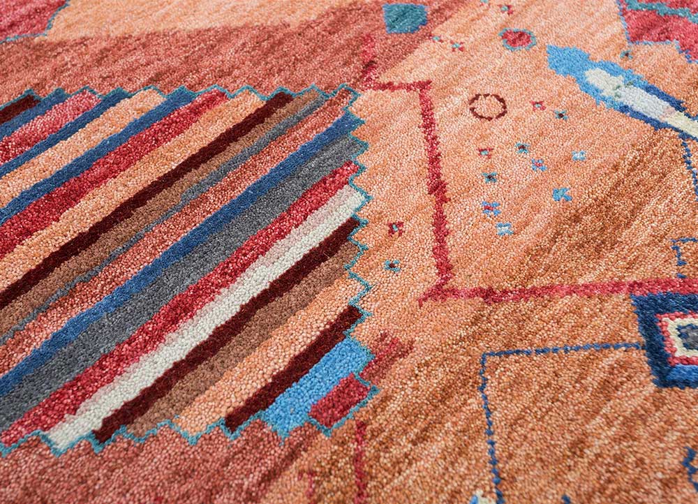 freedom manchaha red and orange wool and bamboo silk Hand Knotted Rug - CloseUp