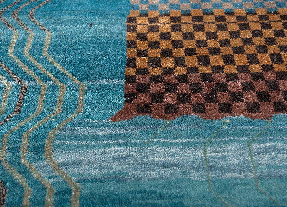 freedom manchaha blue wool and bamboo silk Hand Knotted Rug - CloseUp