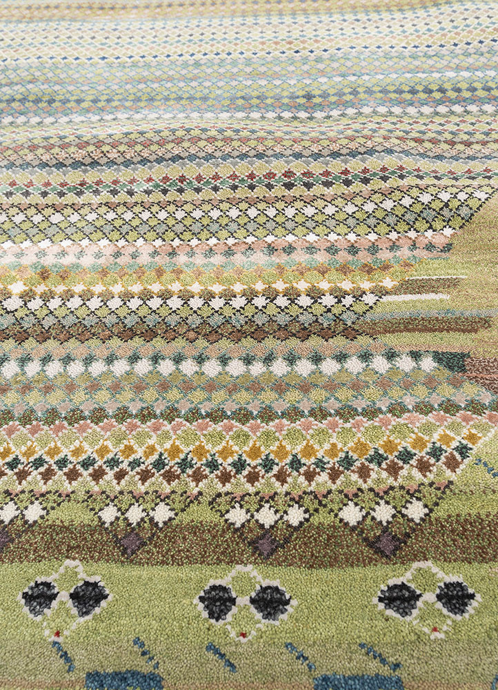 freedom manchaha green wool and bamboo silk Hand Knotted Rug - CloseUp