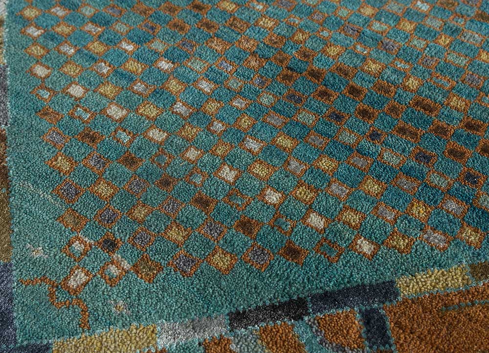 manchaha blue wool and bamboo silk Hand Knotted Rug - CloseUp