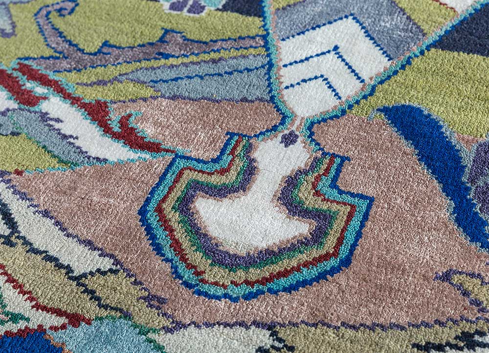 manchaha blue wool Hand Knotted Rug - CloseUp