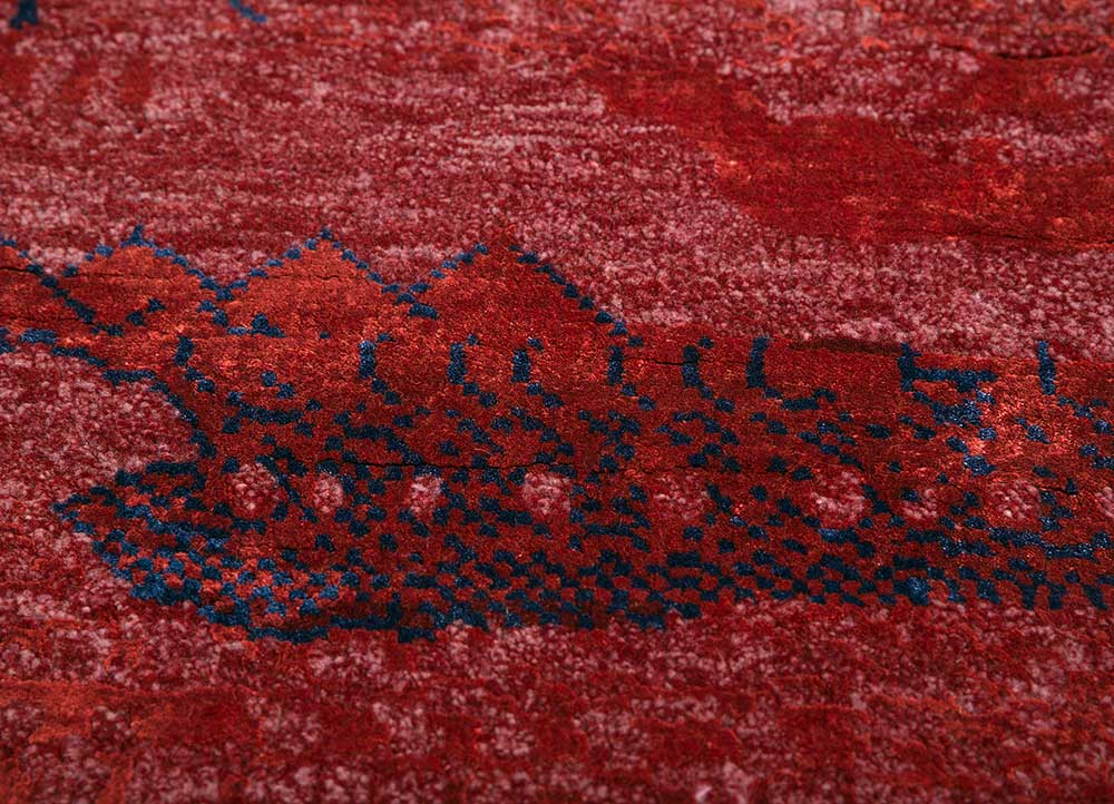 manchaha red and orange wool and bamboo silk Hand Knotted Rug - CloseUp