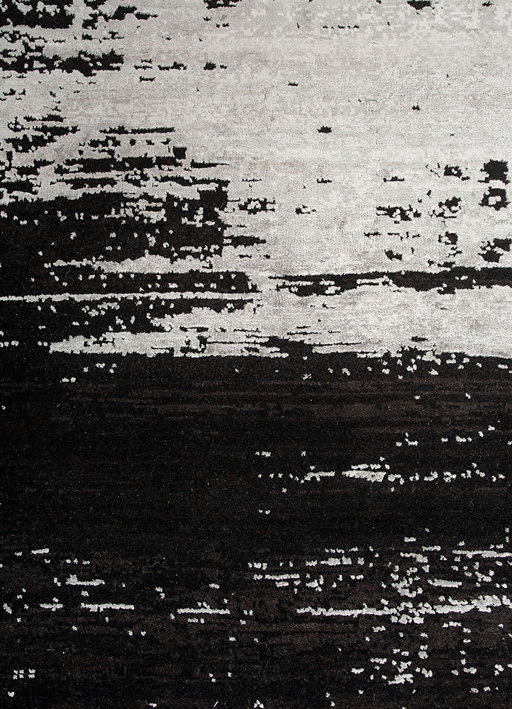 entropy grey and black wool and bamboo silk Hand Knotted Rug - CloseUp