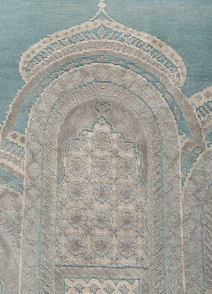 khidki blue wool and bamboo silk Hand Knotted Rug - CloseUp