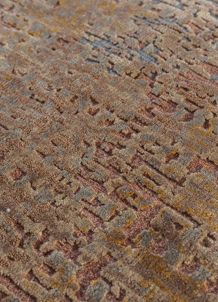 uvenuti beige and brown wool and bamboo silk Hand Knotted Rug - CloseUp