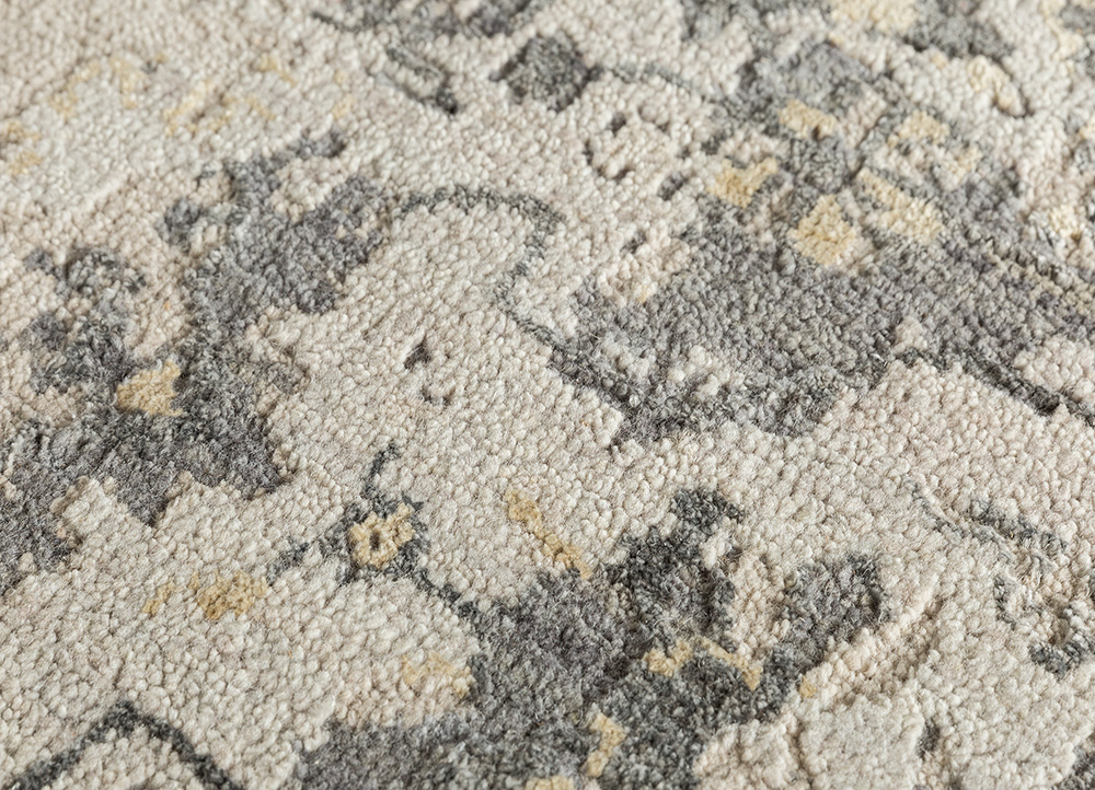 far east beige and brown wool and silk Hand Knotted Rug - CloseUp