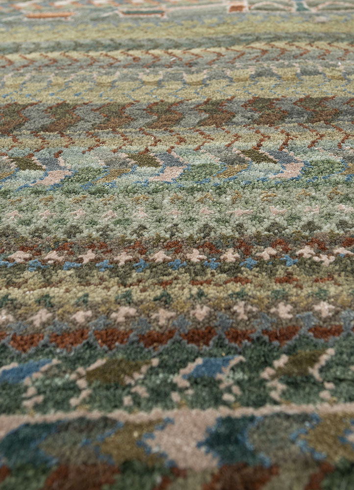 manchaha green wool and silk Hand Knotted Rug - CloseUp