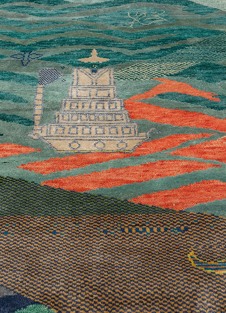 freedom manchaha blue wool and silk Hand Knotted Rug - CloseUp