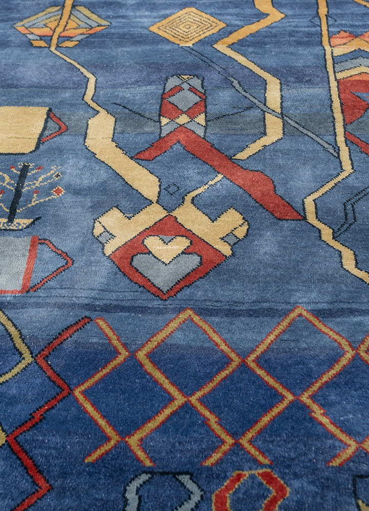 manchaha blue silk Hand Knotted Rug - CloseUp