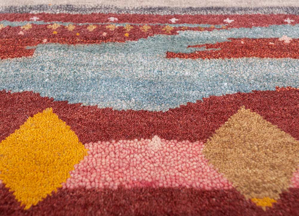 freedom manchaha red and orange wool and silk Hand Knotted Rug - CloseUp