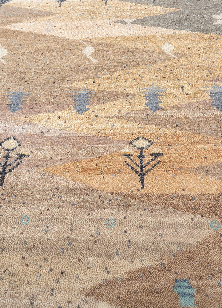 freedom manchaha beige and brown wool and silk Hand Knotted Rug - CloseUp