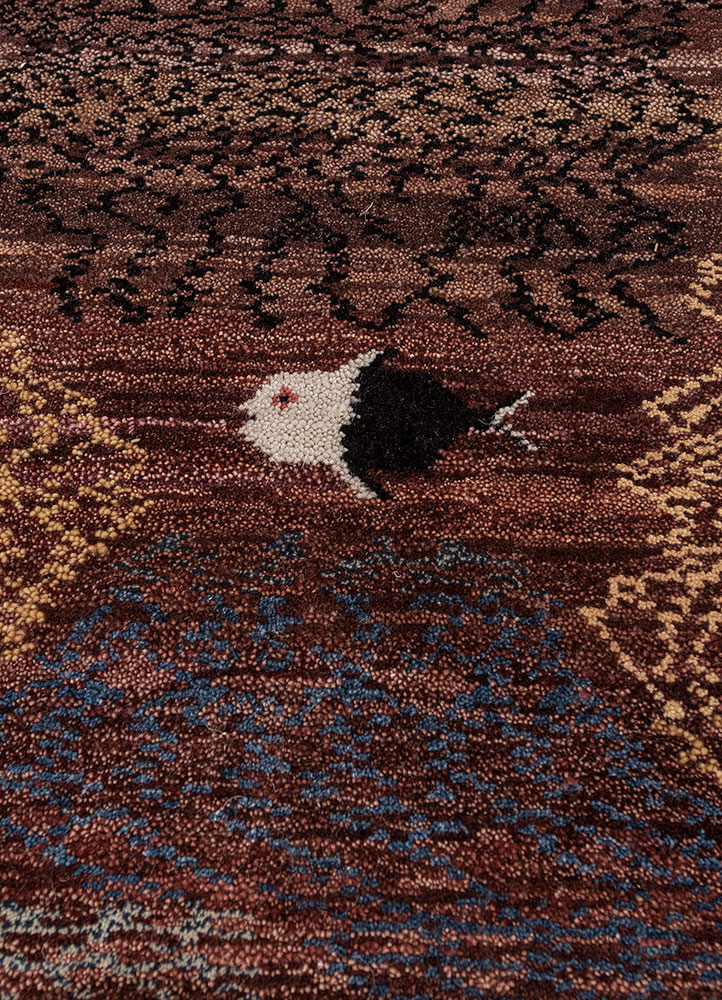 freedom manchaha red and orange wool and silk Hand Knotted Rug - CloseUp