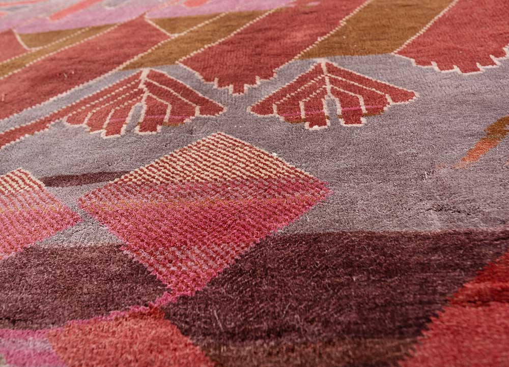 manchaha red and orange silk Hand Knotted Rug - CloseUp