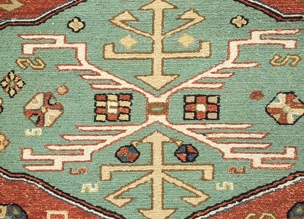 savana red and orange wool Hand Knotted Rug - CloseUp