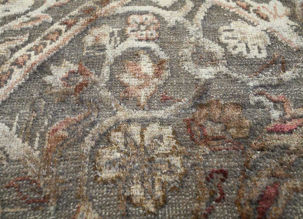 far east beige and brown wool and silk Hand Knotted Rug - CloseUp