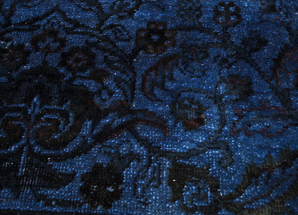 far east blue wool and silk Hand Knotted Rug - CloseUp