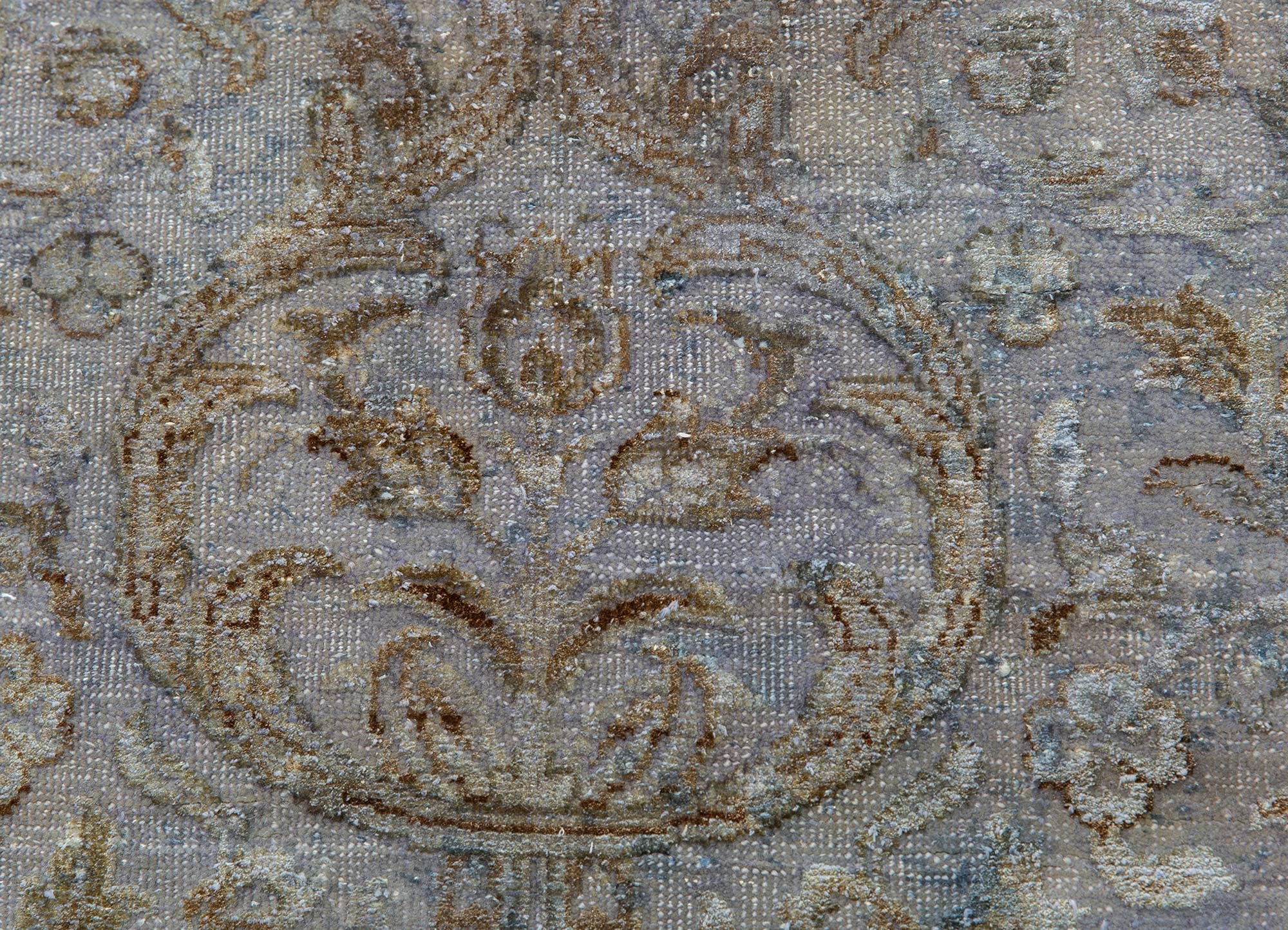 far east blue wool and silk Hand Knotted Rug - CloseUp