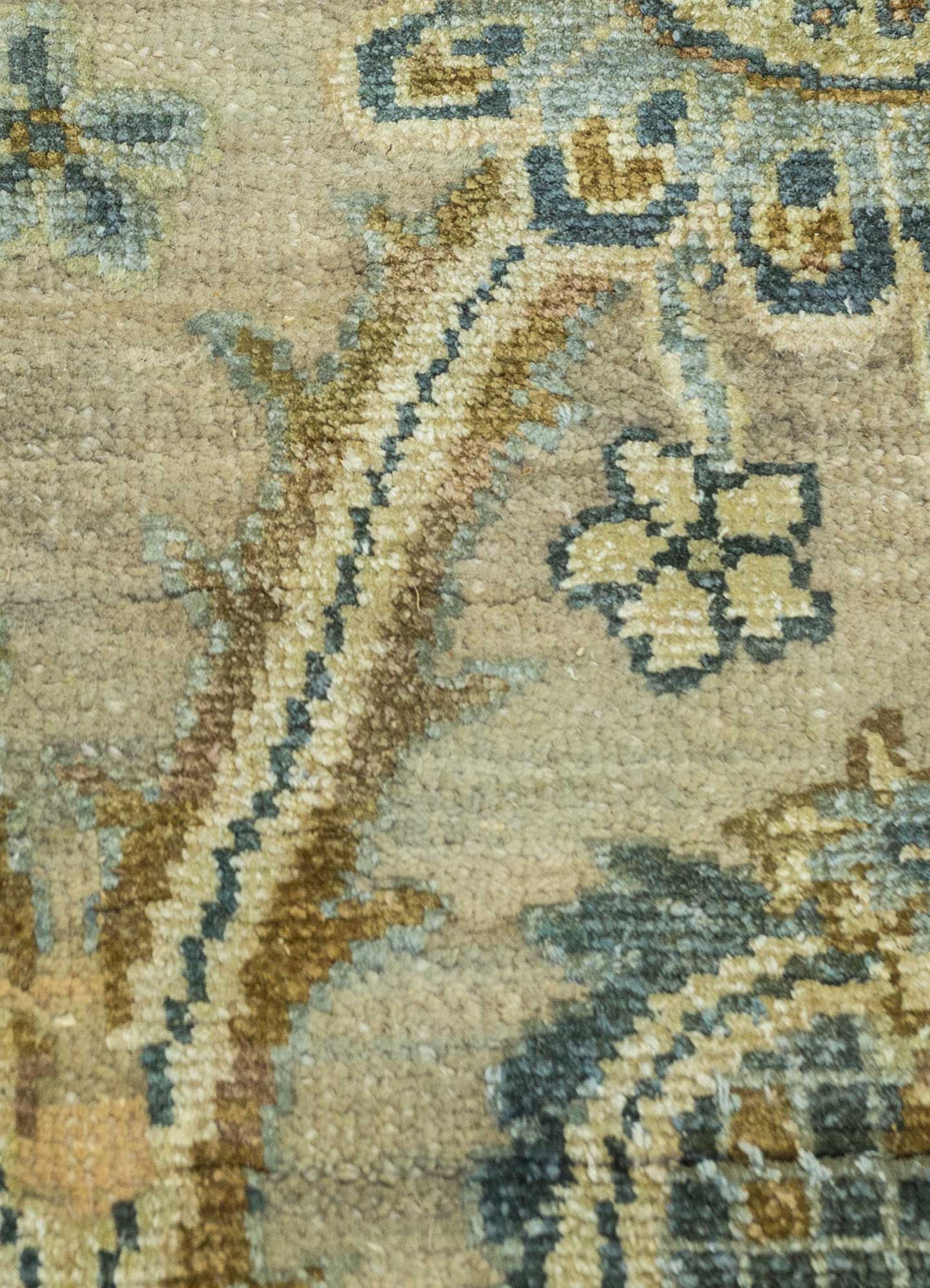 far east beige and brown wool and silk Hand Knotted Rug - CloseUp