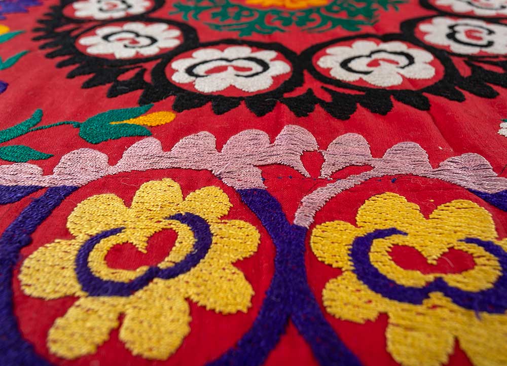 jean red and orange cotton Hand Loom Rug - CloseUp