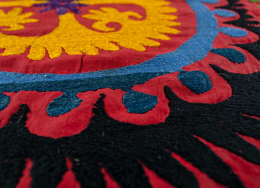 jean red and orange cotton Hand Loom Rug - CloseUp