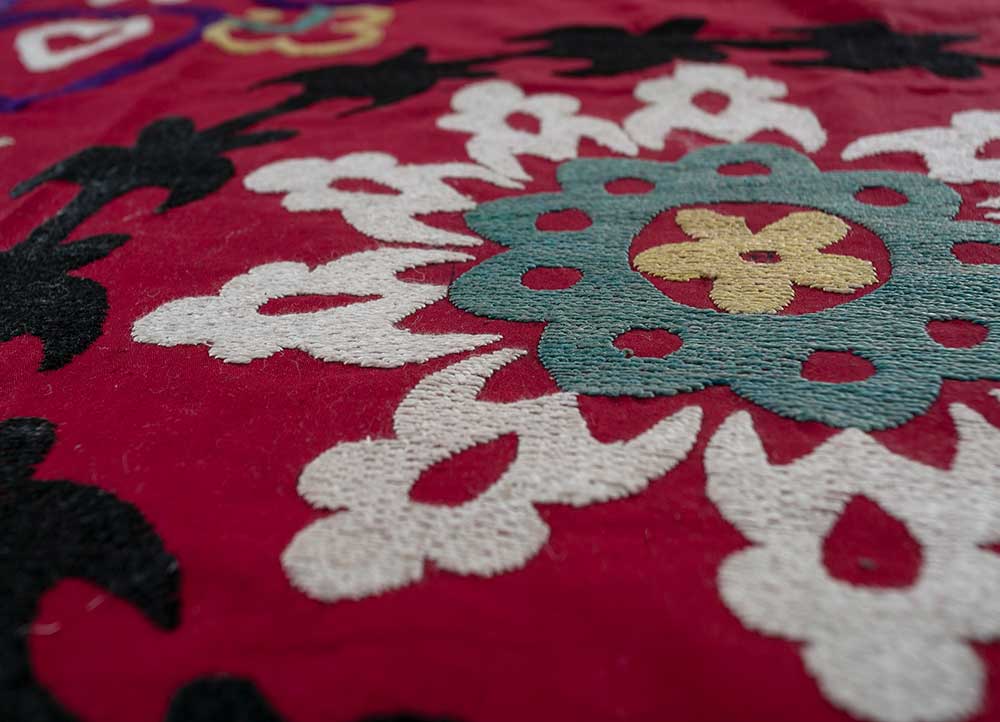 jean red and orange cotton Hand Loom Rug - CloseUp