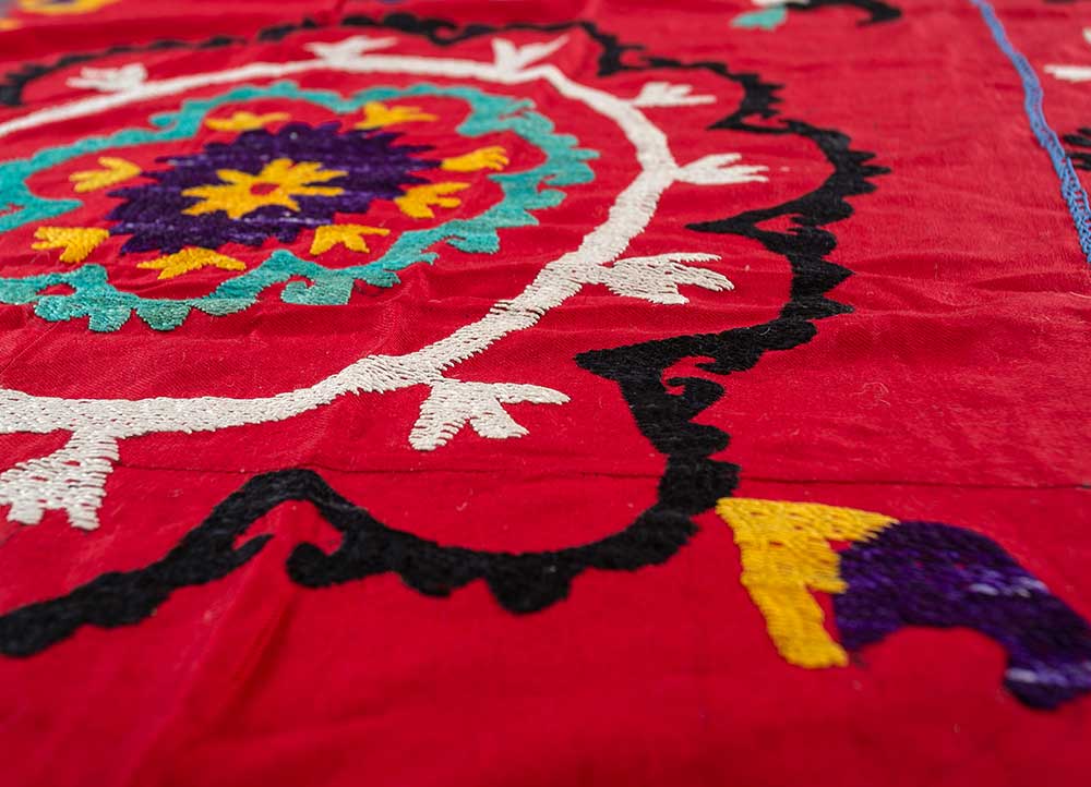 jean red and orange cotton Hand Loom Rug - CloseUp