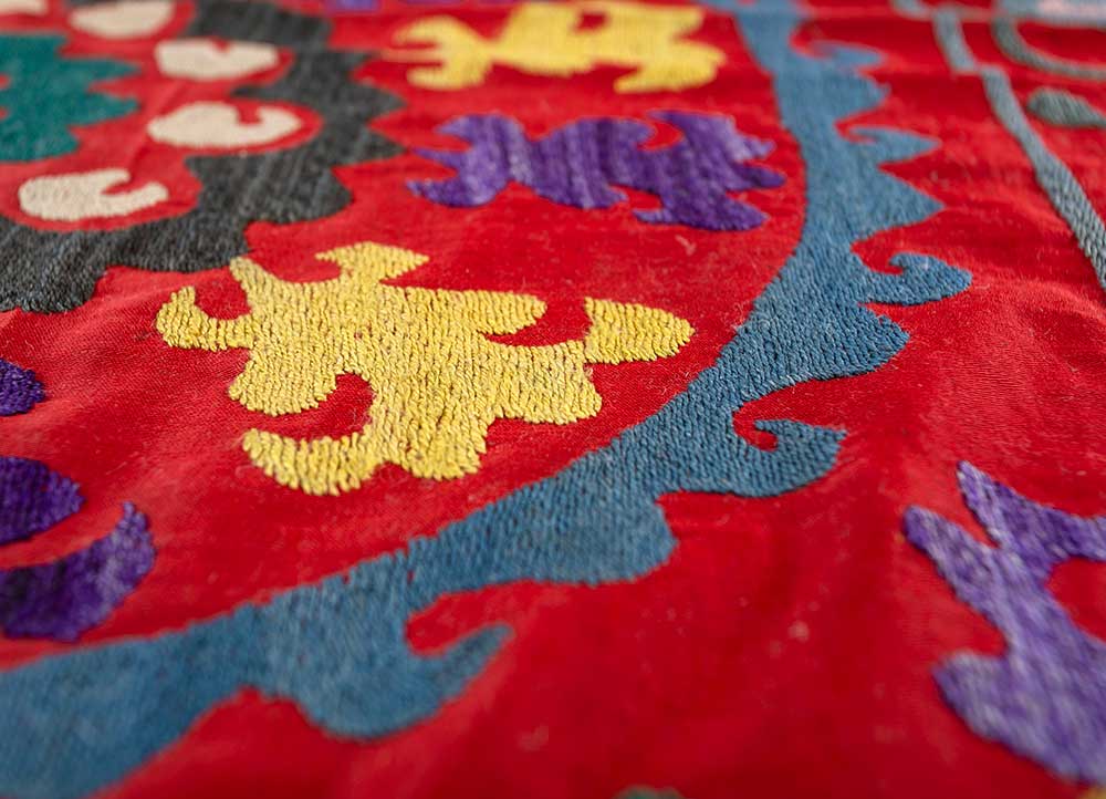 jean red and orange cotton Hand Loom Rug - CloseUp