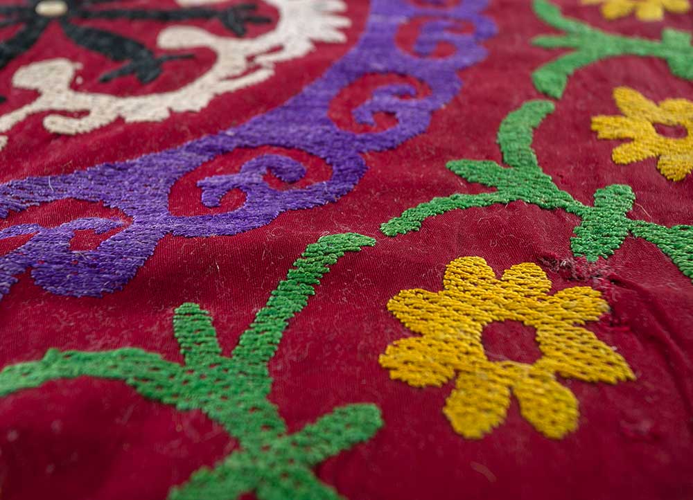 jean red and orange cotton Hand Loom Rug - CloseUp