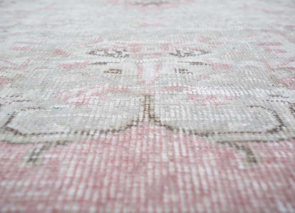 vintage pink and purple wool Hand Knotted Rug - CloseUp